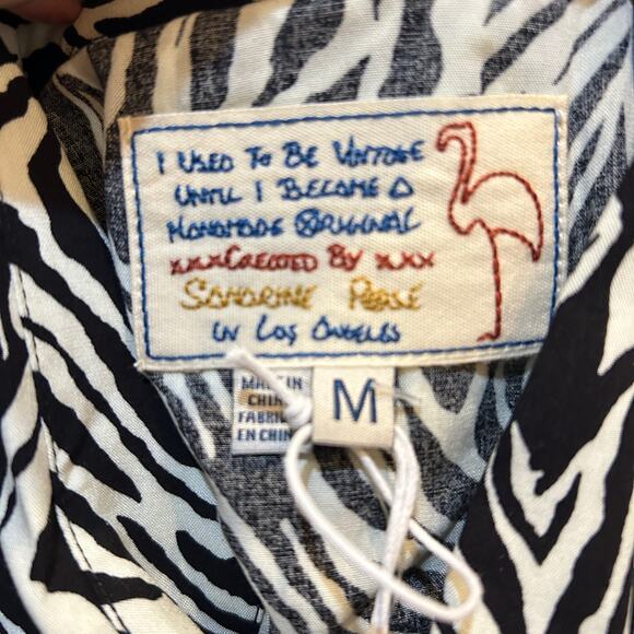 Sandrine Rose Desir Zebra Print S/S Pearl Snap Shirt Women Medium NWT Oversized - Picture 2 of 11